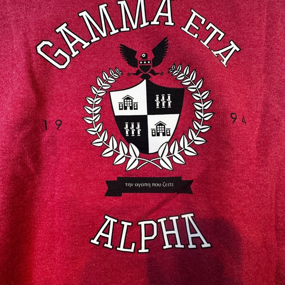 VTG 1994 Gamma Eta Alpha Sorority Hoodie Jerzees Red‎ Sz L GTHA Greek Sweatshirt
